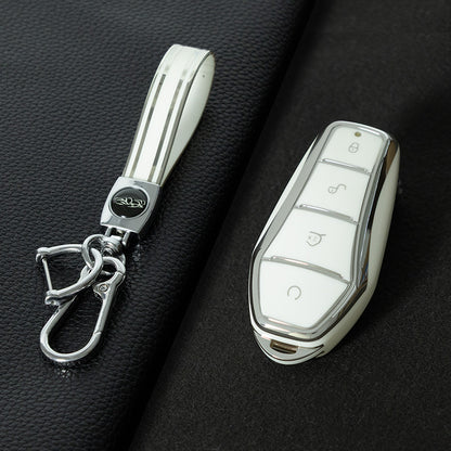 BYD1T1 White-Silver Plating Car Key Cover For BYD E2/E3/Song PRO/Yuan Plus/Dolphin Remote Key FOB Cover Accessories