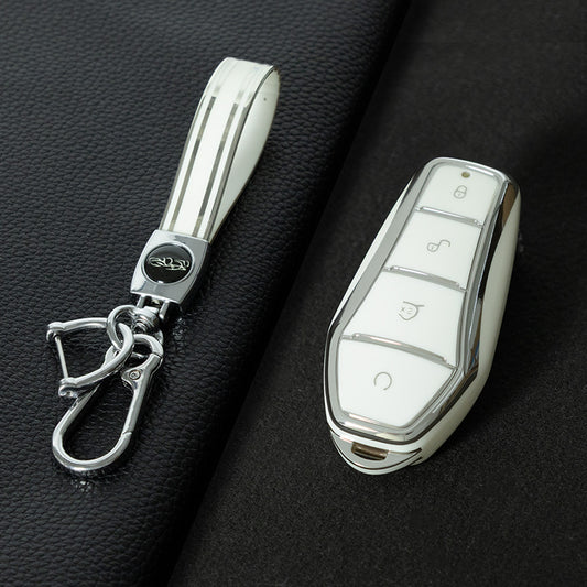 BYD1T1 White-Silver Plating Car Key Cover For BYD E2/E3/Song PRO/Yuan Plus/Dolphin Remote Key FOB Cover Accessories