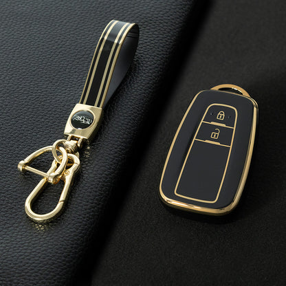 TOB2T1 Black-Gold Plating Car Key Cover Premium Soft TPU Car Key Case Cover Shell for Toyota LEVIN COROLLA RAV4 IZOA AVALON CHR Plarad Camry Key Rings Keychain Bag