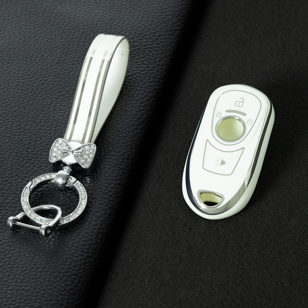 BUA1T1 White-Silver Plating Fashion TPU Car Key Case Cover Shell for Buick Envision Verano Encore GS 20T 28T New LACROSSE Opel Astra K Keyless Protector Fob