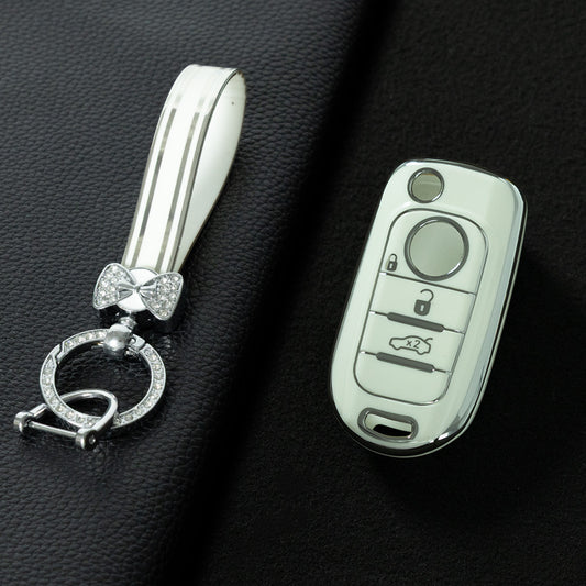 FIB1T1 White-Silver Plating TPU Car Folding Key Case Cover Shell Holder Fob Protector for FIAT Tipo Toro Nuovo Freedom 500X Doblo Argo Grazie Accessories