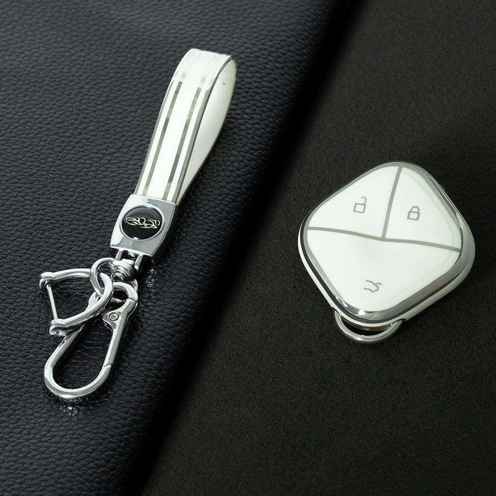 WUG2T1 White-Silver Plating Car Key Cover Soft TPU Car Key Case Cover Shell Sleeve for SGMW WULING Airev Baojun KiWiEV Bingguo SUNSHINE MINI EV Key Rings Keychain Bag