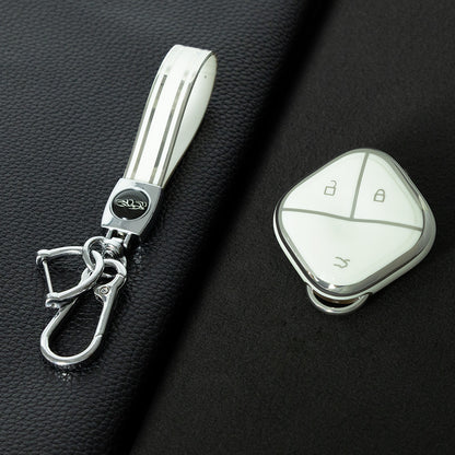 WUG2T1 White-Silver Plating Car Key Cover Soft TPU Car Key Case Cover Shell Sleeve for SGMW WULING Airev Baojun KiWiEV Bingguo SUNSHINE MINI EV Key Rings Keychain Bag