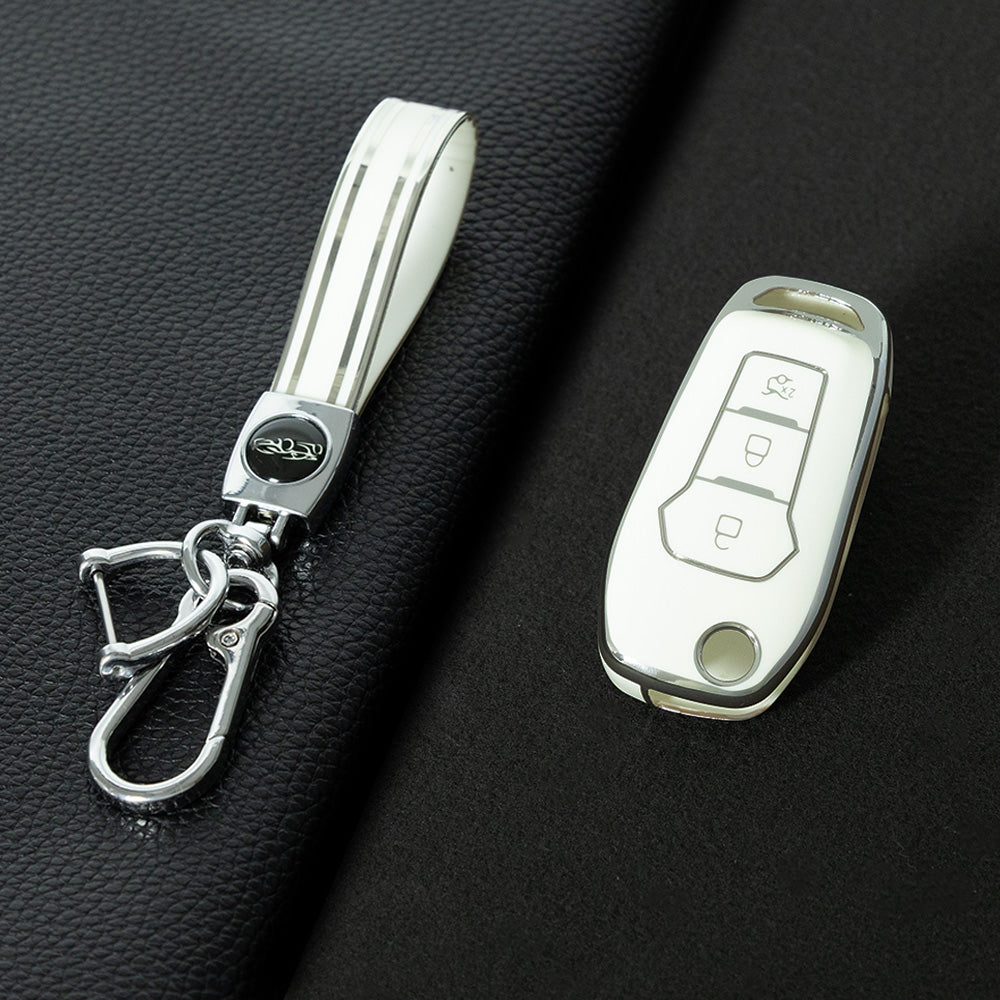FOA1T1 White-Silver Plating Car Key Cover Hot Sale TPU Car Key Case for Ford ESCORT Edge Taurus Ecosport Car Key Shell Cover