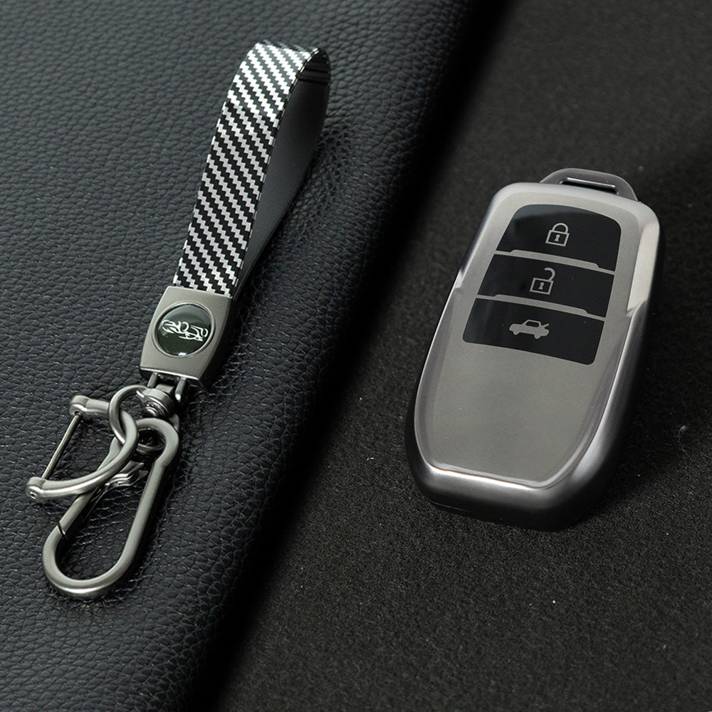 TOC1T1 Black-Metal Gray Plating Car Key Cover For TPU Soft Car Key Fob Cover Smart Key Shell Case Protector Suitable for Toyota Corolla Camry Levin RAV4 Reiz