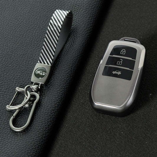 TOC1T1 Black-Metal Gray Plating Car Key Cover For TPU Soft Car Key Fob Cover Smart Key Shell Case Protector Suitable for Toyota Corolla Camry Levin RAV4 Reiz