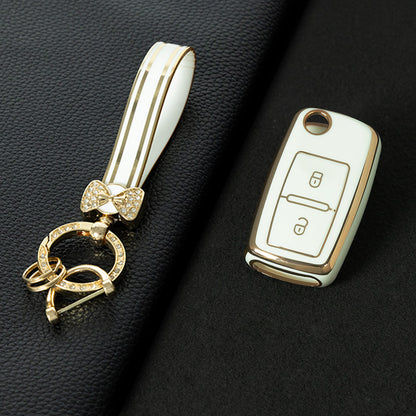 VOB2T1 White-Gold Plating Car Key Cover for VW Golf Tiguan Passat Lavida Jetta Bora Beetle Magotan Sagitar Santana Sharan