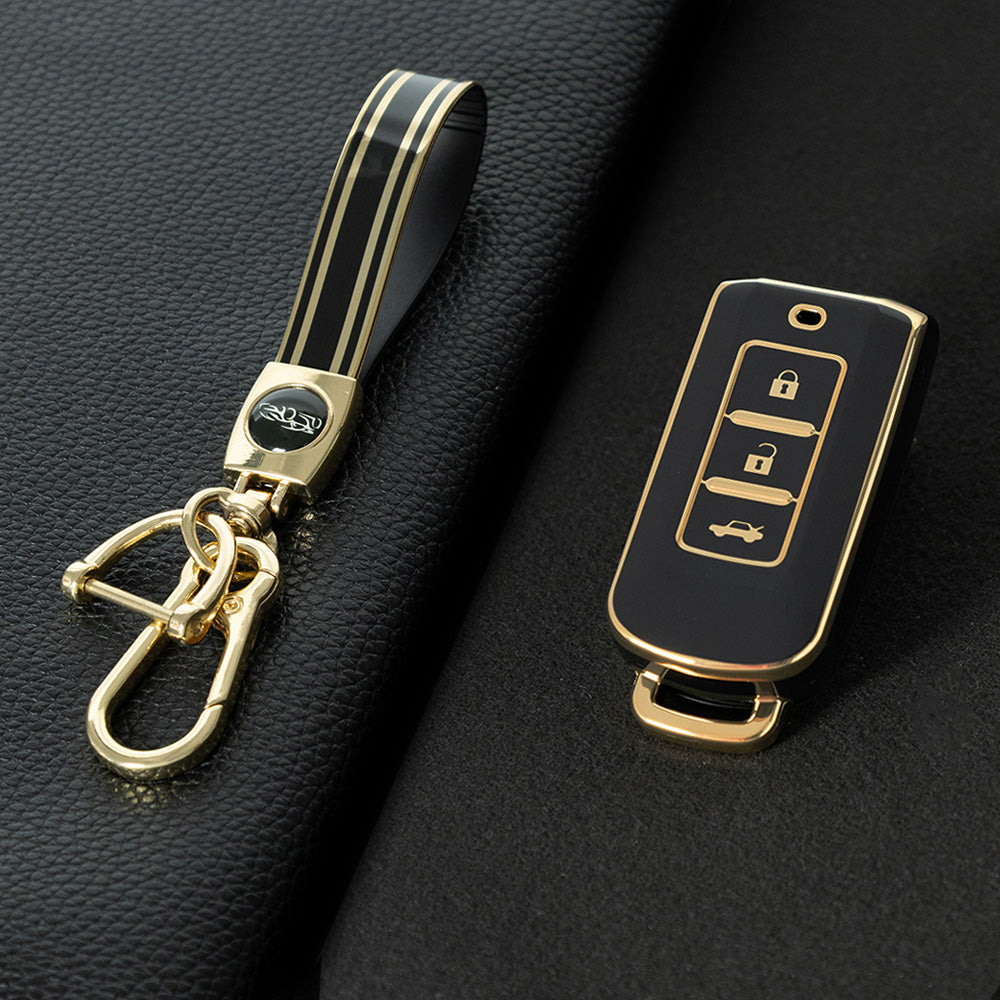 MIA1T1 Black-Gold Plating TPU Car Remote Key Case Cover Shell for Mitsubishi Outlander ASX Pajero LANCER Sport Eclipse 3 Buttons Smart Keyless Fob