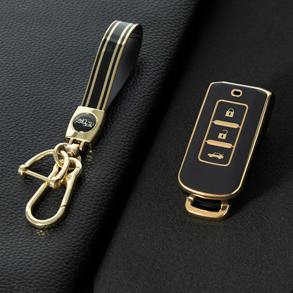 MIA1T1 Black-Gold Plating TPU Car Remote Key Case Cover Shell for Mitsubishi Outlander ASX Pajero LANCER Sport Eclipse 3 Buttons Smart Keyless Fob