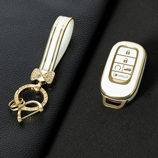 HOB6T1 White-Gold Plating Car Key Cover For Honda Civic 11th Gen Accord Vezel Freed Pilot CRV 5 Buttons Car Remote Key Case Cover Protector Accessories