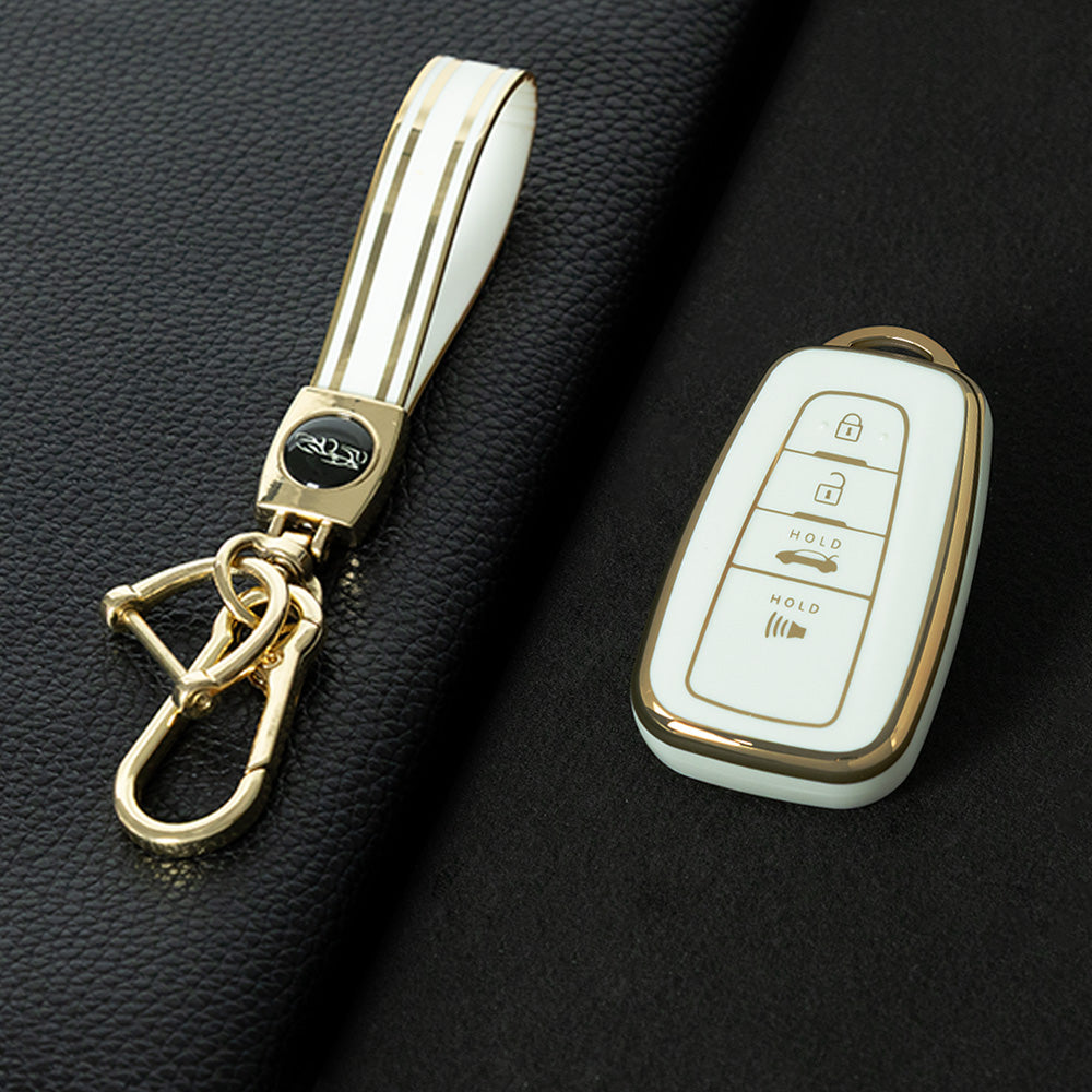TOB4T1 White-Gold Plating Car Key Cover For Toyota Prius Camry Corolla C-HR CHR RAV4 Prado Izoa Levin Avalon 2018 2019 2020 Car Key Case Shell Cover Protector