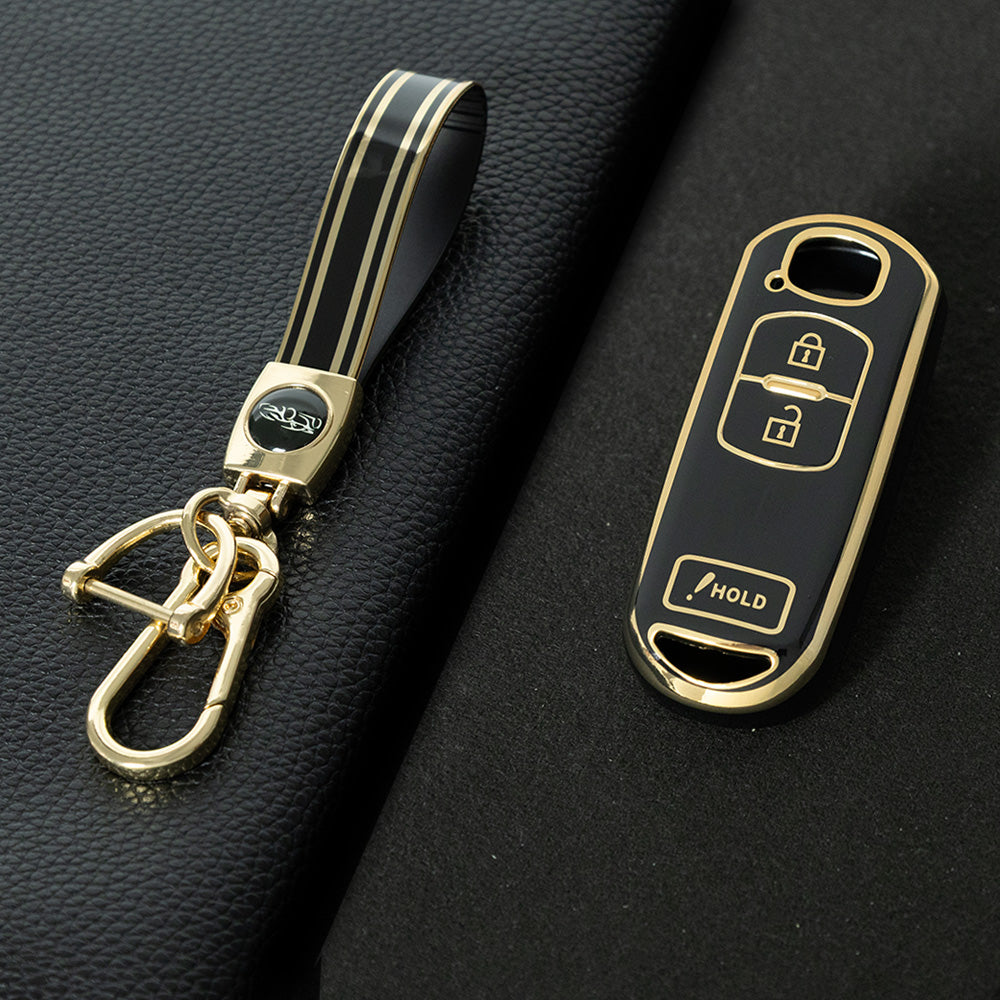 MAB4T1 Black-Gold Plating TPU Car Key Cover Quality Smart Key Fob Cover for Mazda 3 5 6 CX-5 CX-7 CX-9 MX-5 RX-8Atenza Demio Miata