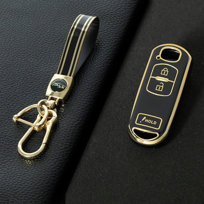 MAB4T1 Black-Gold Plating TPU Car Key Cover Quality Smart Key Fob Cover for Mazda 3 5 6 CX-5 CX-7 CX-9 MX-5 RX-8Atenza Demio Miata