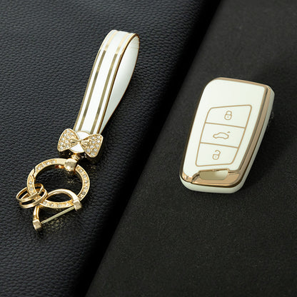 VOD1T1 White-Gold Plating Car Key Cover For VW Polo Lavda Jetta Beetle Passat B5 B6 B7 Bora Santana Tiguan Car Key Cover