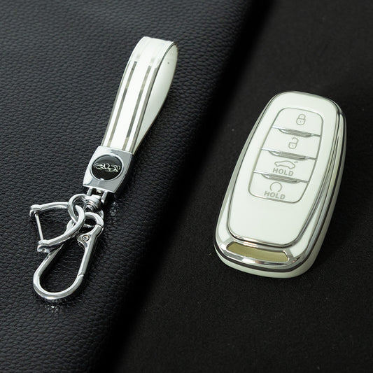 HNB1T1 White-Silver Plating Soft TPU Car Key Case Cover Shell for Hongqi BESTURN B50 B70 E-HS3 H5 H7 Saloon H9 HQ3 HS5 HS7 SHENGSHI Key Rings Keychain Bag