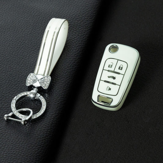 BUE2T1 White-Silver Plating TPU Protective Car Key Fob Cover Shell Buick Chevrolet Cruze Vauxhall Mokka Encore Blazer Model Suitable Key Accessories