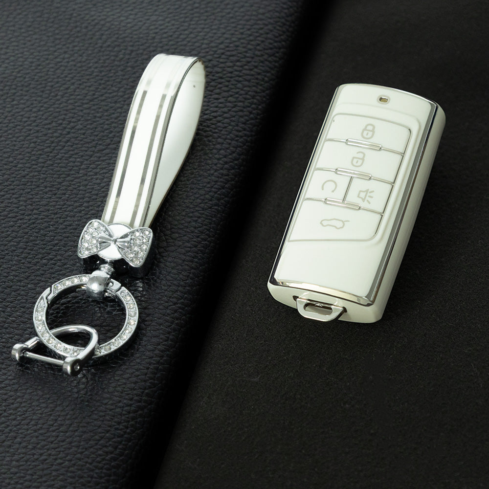 TRA2T1 White-Silver Plating Car Key Cover TPU Premium Soft Car Key Case Cover Shell for Trumpchi GA4/8/6 GS3/GS5/4COUPE/GS8 M6 M8 Key Rings Keychain Bag Accessory