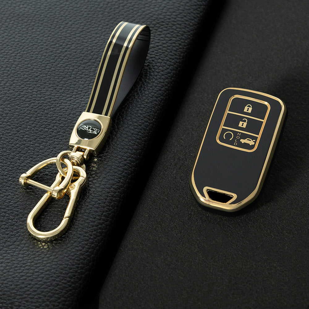 HOA5T1 Black-Gold Plating Car Key Cover 4-button High Quality Car Key Fob Cover TPU Holder Case for Honda Elysion Odyssey New Civic Accord CR-V XR-V Vezel