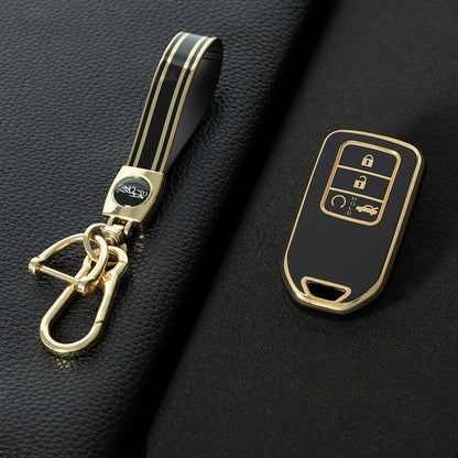 HOA5T1 Black-Gold Plating Car Key Cover 4-button High Quality Car Key Fob Cover TPU Holder Case for Honda Elysion Odyssey New Civic Accord CR-V XR-V Vezel