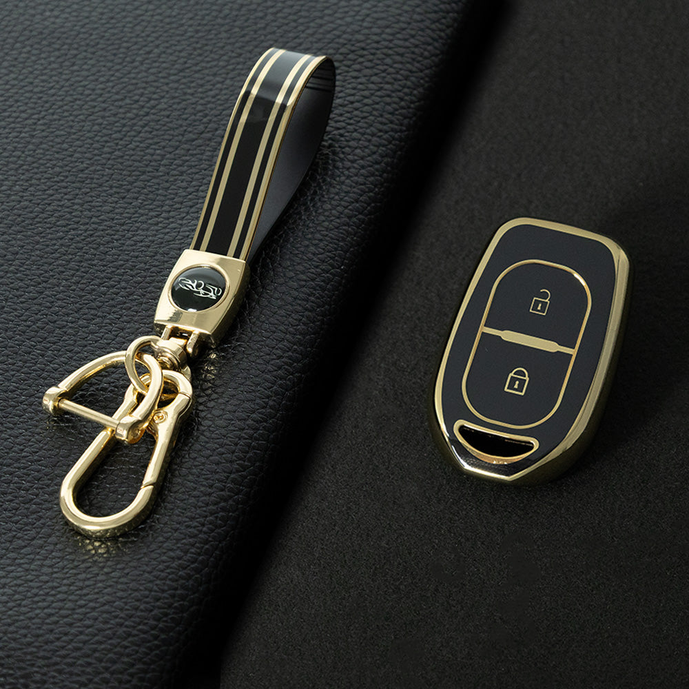 REC2T1 Black-Gold Plating Car Key Cover TPU 2 Buttons Remote Key Case Cover Shell for Renault Duster Sandero Logan Clio Captur Laguna