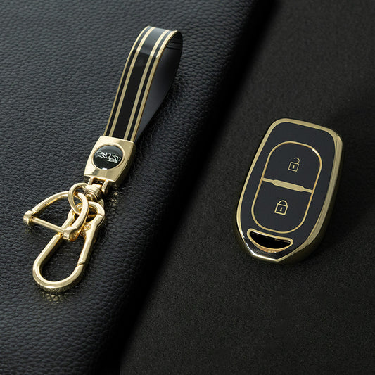 REC2T1 Black-Gold Plating Car Key Cover TPU 2 Buttons Remote Key Case Cover Shell for Renault Duster Sandero Logan Clio Captur Laguna