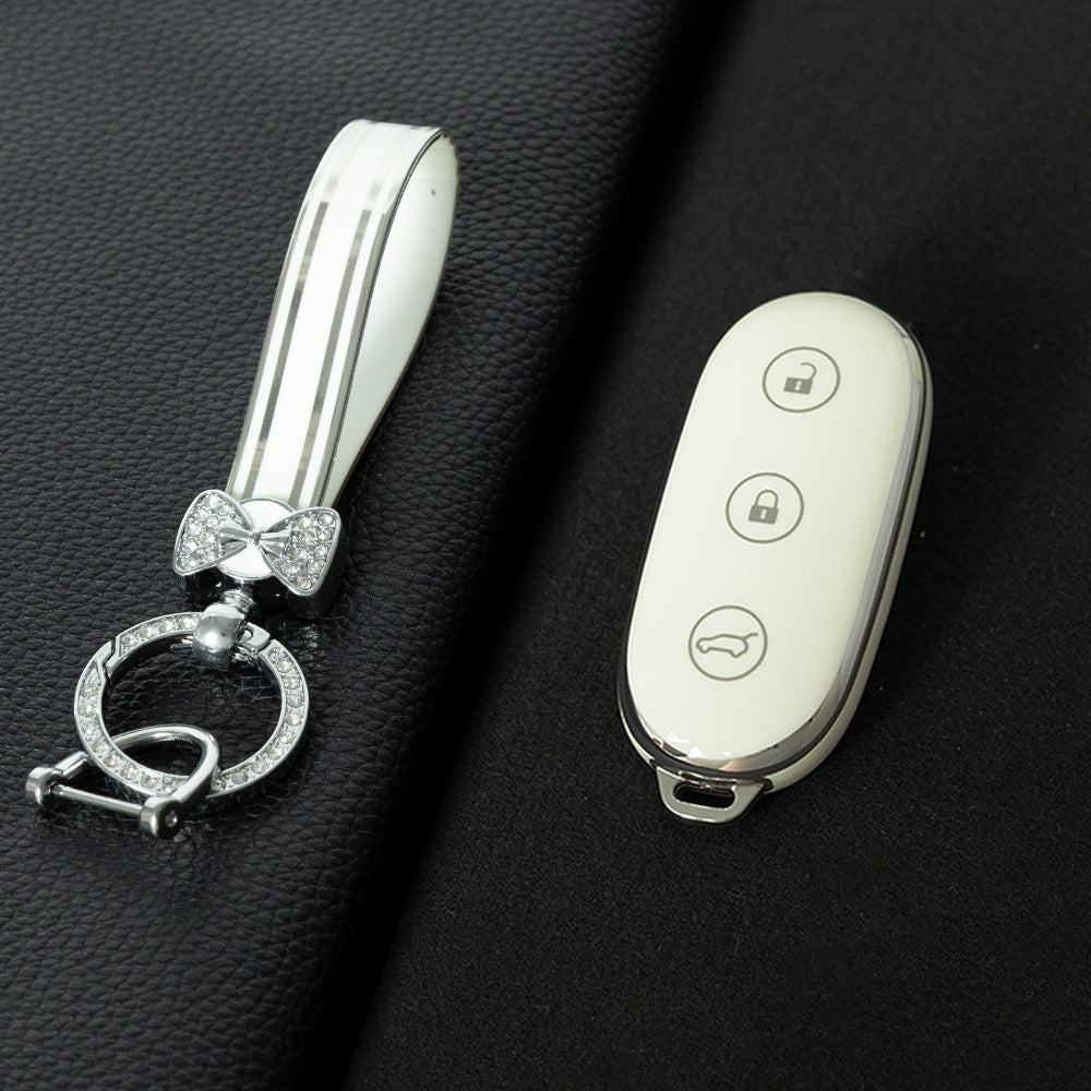 LIB1T1 White-Silver Plating Car Key Cover TPU Material Remote Car Key Case Cover Auto Key Shell Fob Protector Lossless Signal Fit for Lixiang L9 L7 L8 L6