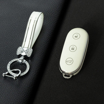 LIB1T1 White-Silver Plating Car Key Cover TPU Material Remote Car Key Case Cover Auto Key Shell Fob Protector Lossless Signal Fit for Lixiang L9 L7 L8 L6
