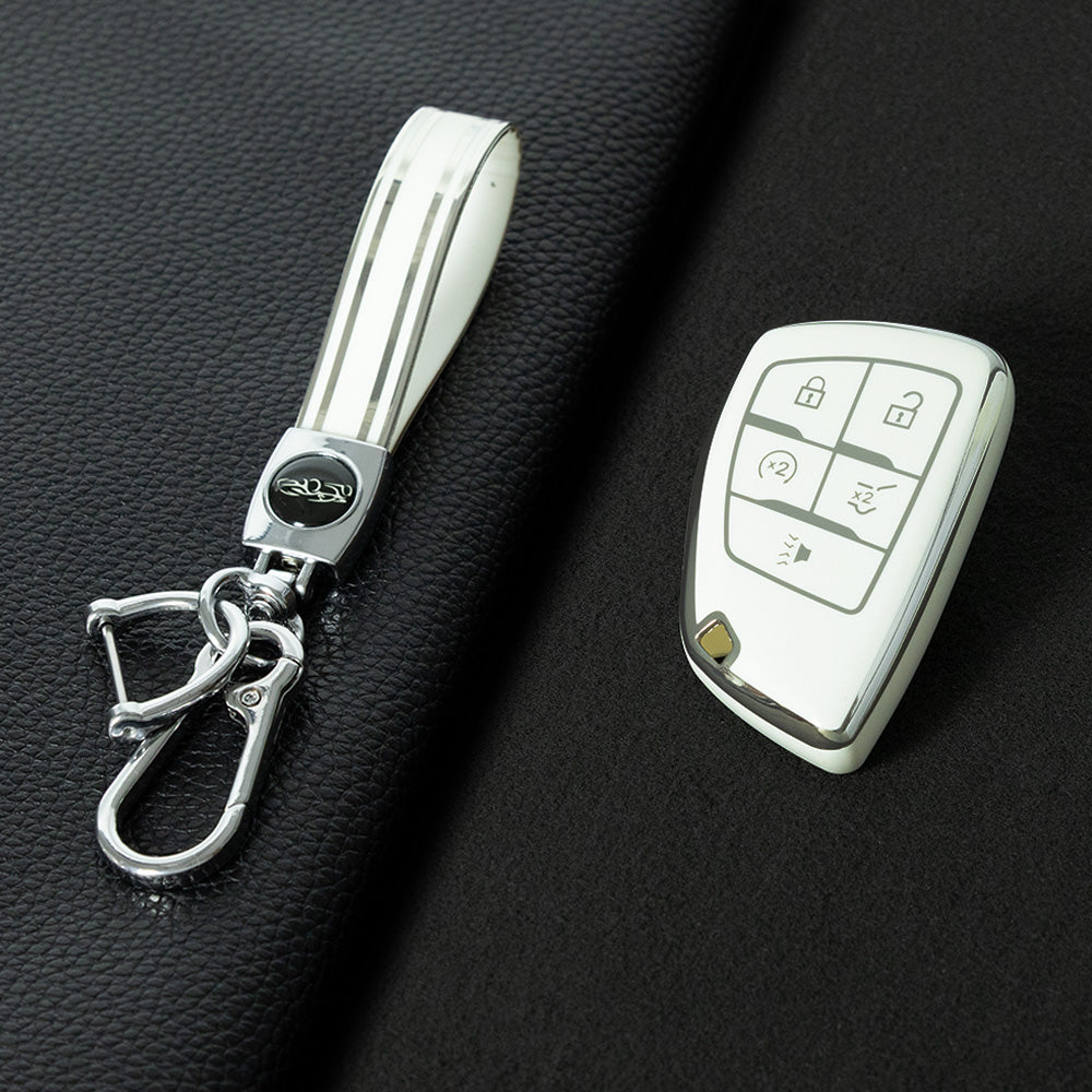 CEV3T1 White-Silver Plating Car Key Cover Tpu Car Key Case Fob Cover Shell for Chevrolet Tahoe Suburban for GMC Yukon for Buick ENVISION S Plus Avenir 2020 2021 2022 2023