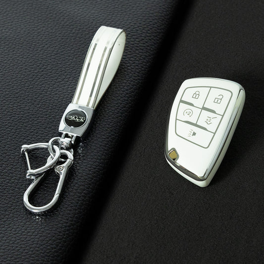 CEV3T1 White-Silver Plating Car Key Cover Tpu Car Key Case Fob Cover Shell for Chevrolet Tahoe Suburban for GMC Yukon for Buick ENVISION S Plus Avenir 2020 2021 2022 2023
