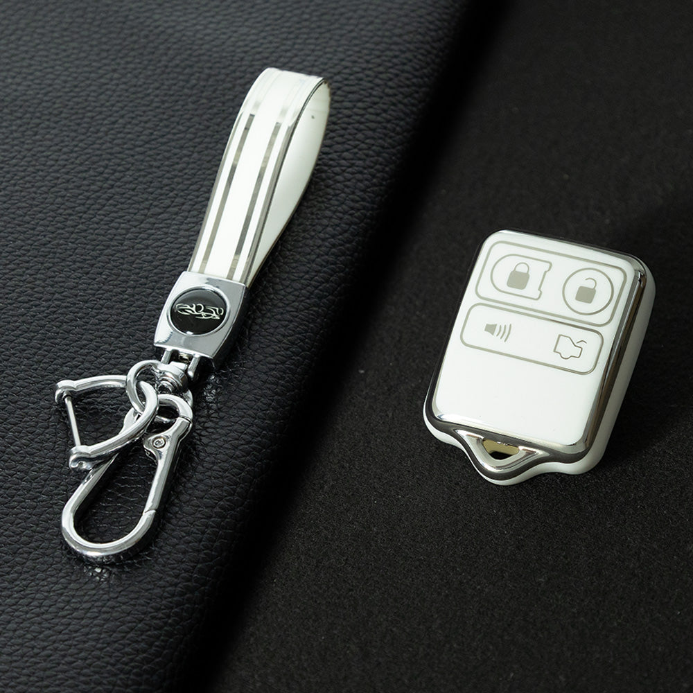 FOK1T1 White-Silver Plating 4 Buttons Key Remote Protective Sleeve Cover for Ford Car Wireless Key Cover Case