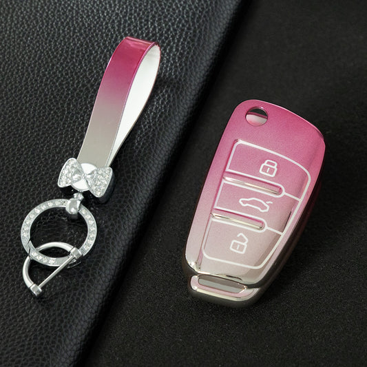 AUD1T1 Gradient Pink Car Key Cover For Audi Q3 Q7 Q5 TT Q2L A3 A1 Fold Key Rings Keychain Bag