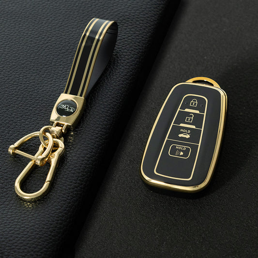 TOB4T1 Black-Gold Plating Car Key Cover For Toyota Prius Camry Corolla C-HR CHR RAV4 Prado Izoa Levin Avalon 2018 2019 2020 Car Key Case Shell Cover Protector
