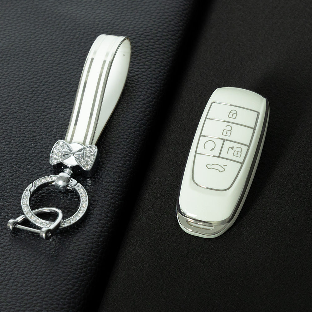 TRB1T1 White-Silver Plating Car Key Cover Key Case Cover for Gac New Energy Trumpchi Aion S V Y LX Car Accessories Car-Styling Holder Shell Keychain Protection