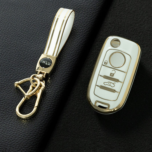 FIB1T1 White-Gold Plating TPU Car Folding Key Case Cover Shell Holder Fob Protector for FIAT Tipo Toro Nuovo Freedom 500X Doblo Argo Grazie Accessories