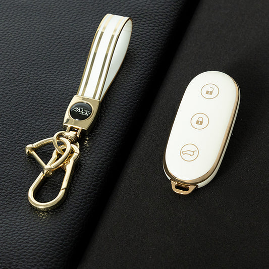 LIB1T1 White-Gold Plating Car Key Cover TPU Material Remote Car Key Case Cover Auto Key Shell Fob Protector Lossless Signal Fit for Lixiang L9 L7 L8 L6