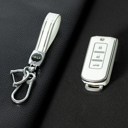MIA1T1 White-Silver Plating TPU Car Remote Key Case Cover Shell for Mitsubishi Outlander ASX Pajero LANCER Sport Eclipse 3 Buttons Smart Keyless Fob