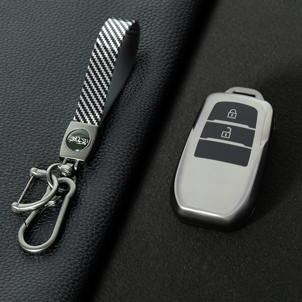 TOC2T1 Black-Metal Gray Plating TPU Car Key Case Protection Cover Smart Key Shell Fob Cover Fit for Toyota Camry Corolla Prado Levin Crown RAV4