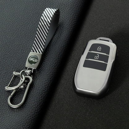 TOC2T1 Black-Metal Gray Plating TPU Car Key Case Protection Cover Smart Key Shell Fob Cover Fit for Toyota Camry Corolla Prado Levin Crown RAV4