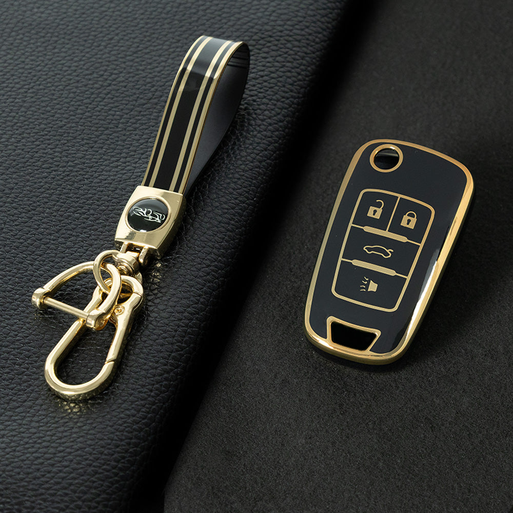 BUE2T1 Black-Gold Plating TPU Protective Car Key Fob Cover Shell Buick Chevrolet Cruze Vauxhall Mokka Encore Blazer Model Suitable Key Accessories