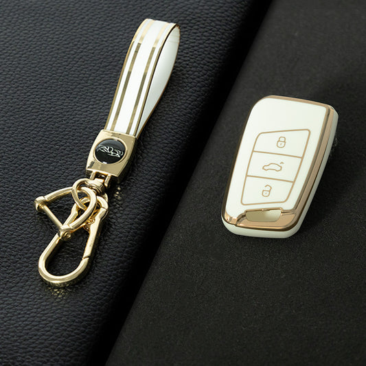 VOD1T1 White-Gold Plating Car Key Cover For VW Polo Lavda Jetta Beetle Passat B5 B6 B7 Bora Santana Tiguan Car Key Cover
