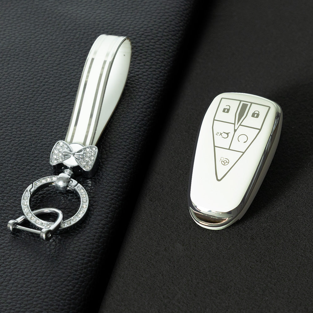 CHC3T1 White-Silver Plating Car Key Cover Soft TPU Car Key Case Cover Shell Sleeve Protector for CHANGAN CS75 Plus Unit Univ CS35 CS55 OSHAN X5 X7 Key Rings Keychain Bag
