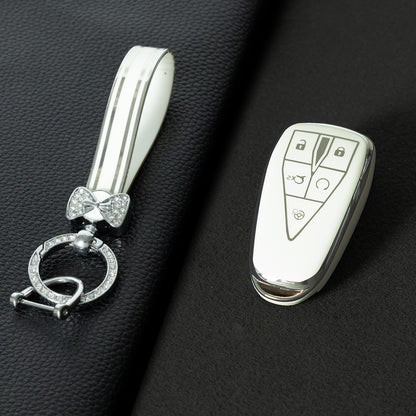 CHC3T1 White-Silver Plating Car Key Cover Soft TPU Car Key Case Cover Shell Sleeve Protector for CHANGAN CS75 Plus Unit Univ CS35 CS55 OSHAN X5 X7 Key Rings Keychain Bag