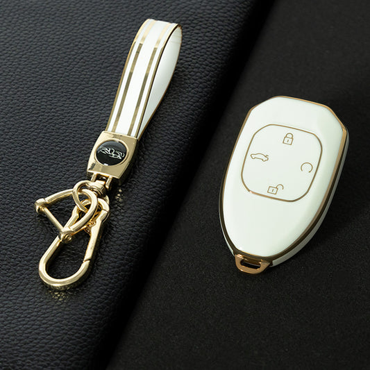 TRE1T1 White-Gold Plating Car Key Cover Silicone Protection TPU Car Remote Key Case Cover for GAC Trumpchi Aion S V Y LX GS4 GM8 GA3 GA6 SGS7 GS8 TA Key Accessories