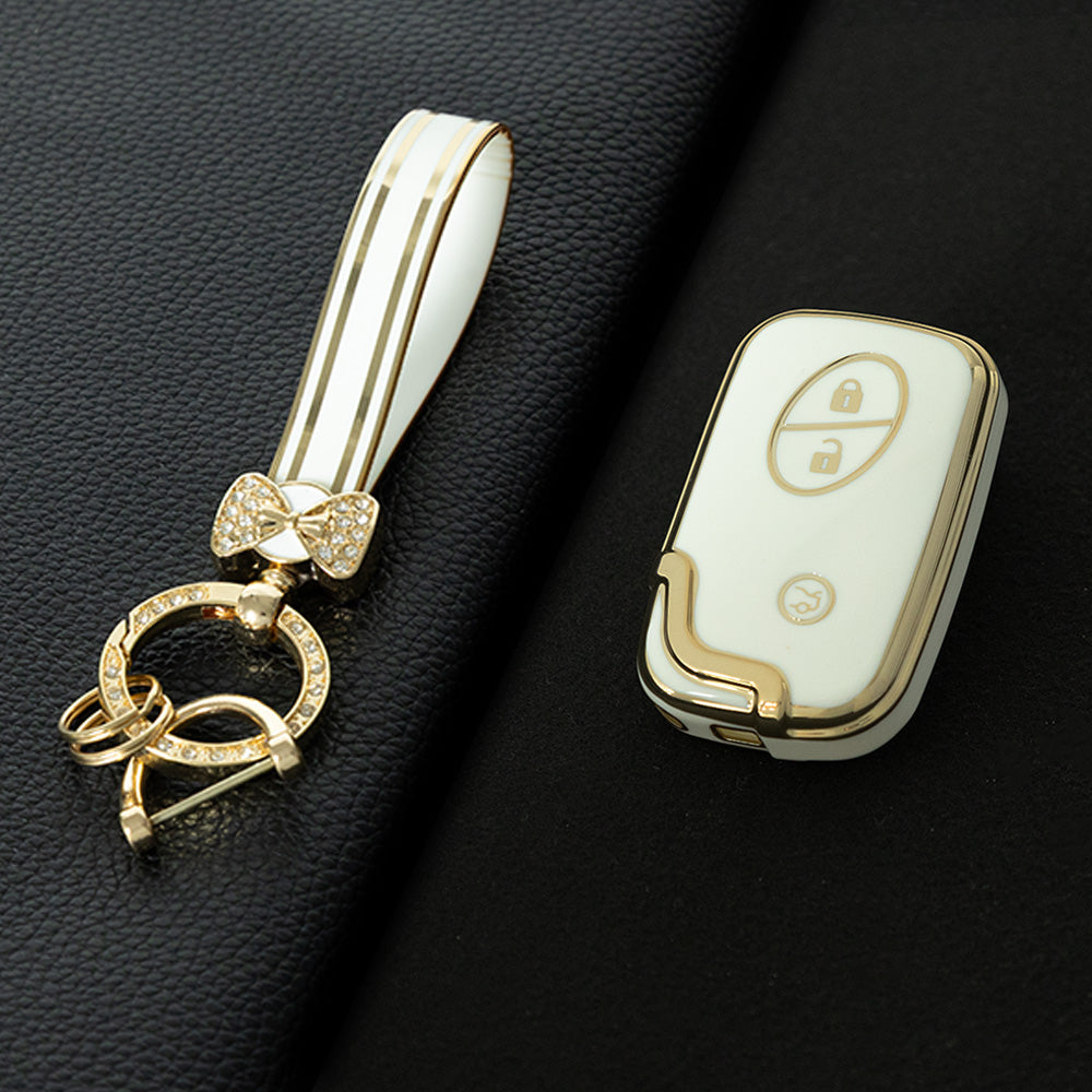 LEC1T1 White-Gold Plating Hotsale Soft TPU Car Key Case Cover for Lexus ES/RX/GX/RX/IS200t CT200h SRT Demon 3 Buttons Smart Key Cover
