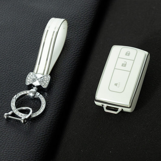 TOF2T1 White-Silver Plating New Soft TPU Car Key Case Cover Holder for Toyota Prius 06 2006 Car Key Smart Protection Shell Fob Car Accessories