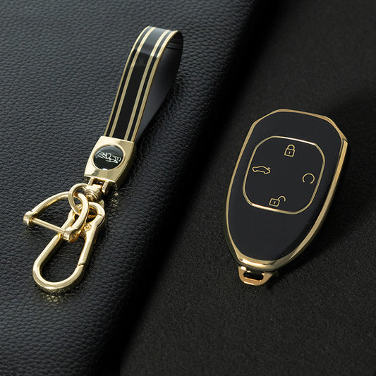 TRE1T1 Black-Gold Plating Car Key Cover Silicone Protection TPU Car Remote Key Case Cover for GAC Trumpchi Aion S V Y LX GS4 GM8 GA3 GA6 SGS7 GS8 TA Key Accessories