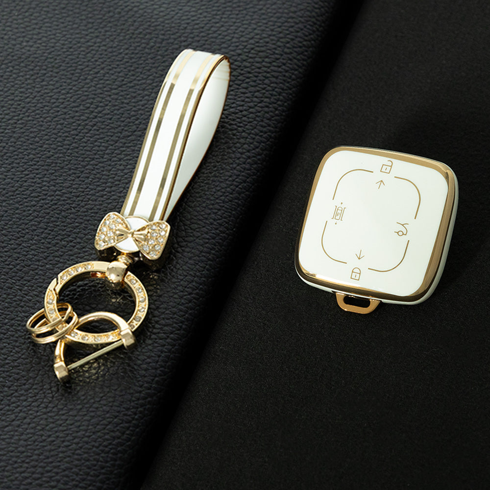 ZEA1T1 White-Gold Plating Car Key Case Cover Suitable for ZEEKR Car Key Cover 001 007 X 009 Protector Shell Automobile Key Fob case Bag keychain