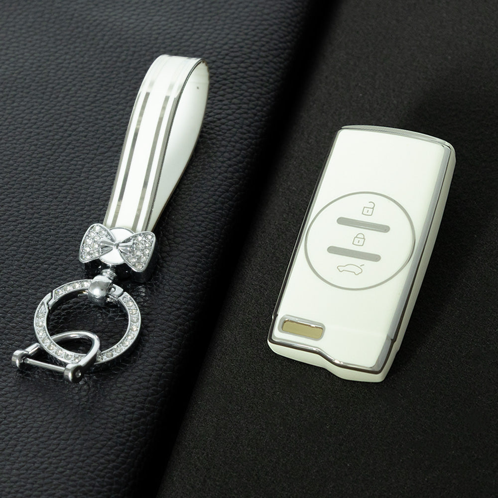 CRD1T1 White-Silver Plating Car Key Cover TPU Car Key Case Cover for Chery Tiggo 7 Pro 8 Pro Exeed Tiggo 2 3x Arrizo 5 Pro Gx 5x EQ7 Keyless Protector Shell Accessories