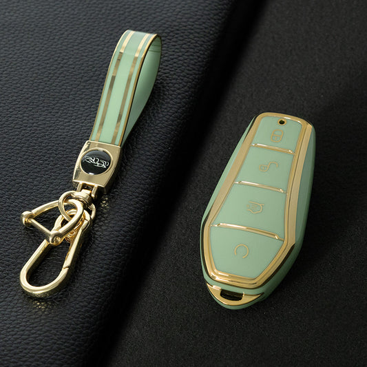 BYD1T1 Green-Gold Plating Car Key Cover For BYD E2/E3/Song PRO/Yuan Plus/Dolphin Remote Key FOB Cover Accessories