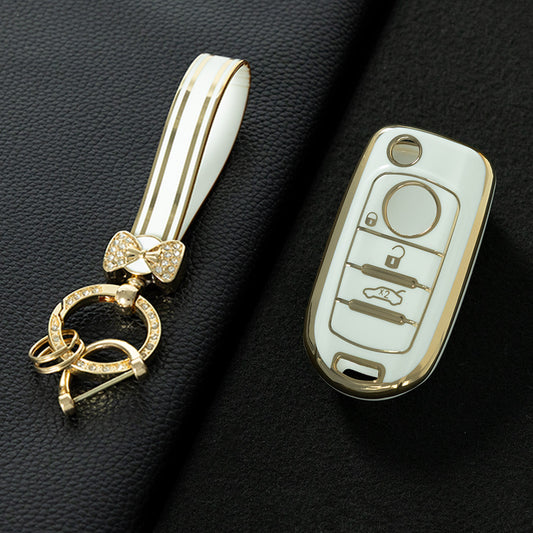 FIB1T1 White-Gold Plating TPU Car Folding Key Case Cover Shell Holder Fob Protector for FIAT Tipo Toro Nuovo Freedom 500X Doblo Argo Grazie Accessories